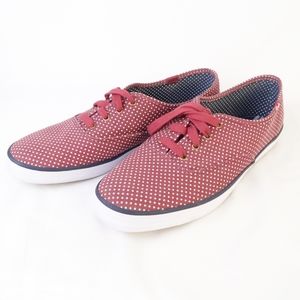 Keds maroon polka dot lace up sneakers simple classic SHA-11